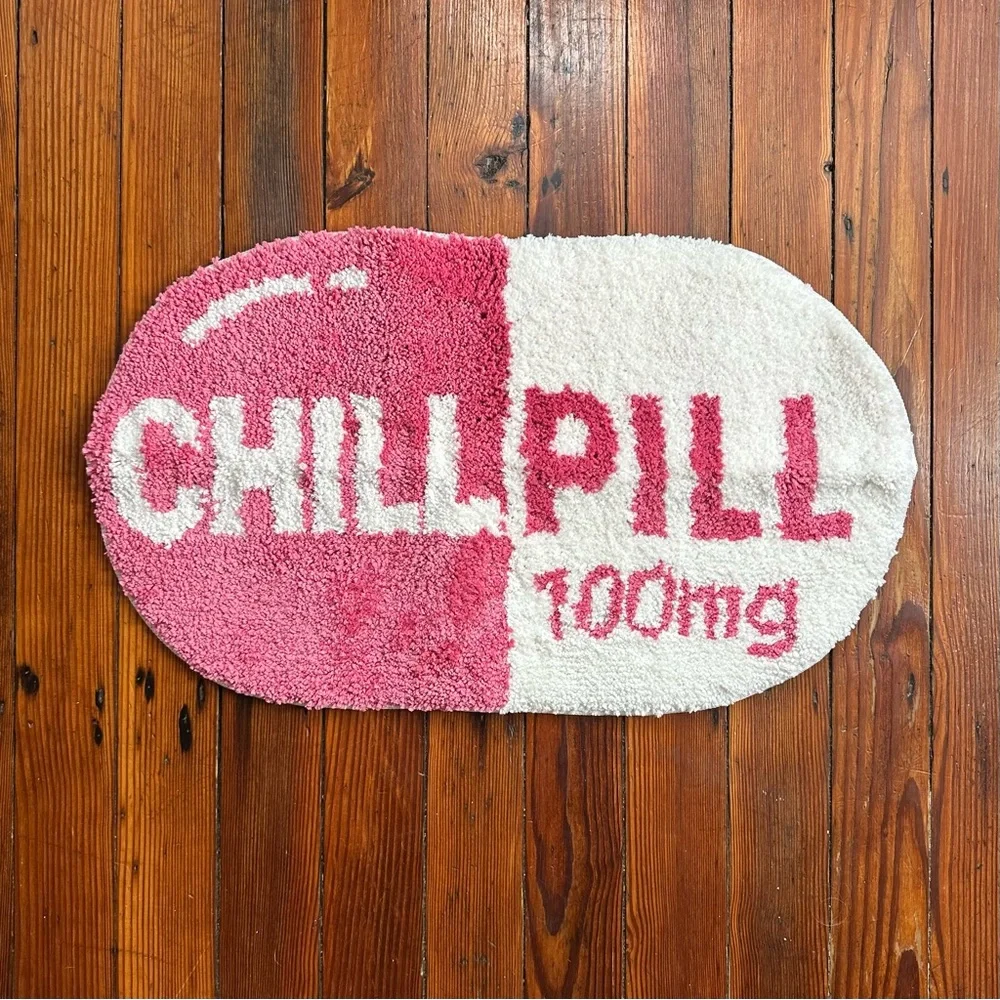 NEW Chill Pill pink & white chill pill rug shaggy rug/mat 16x27.5”